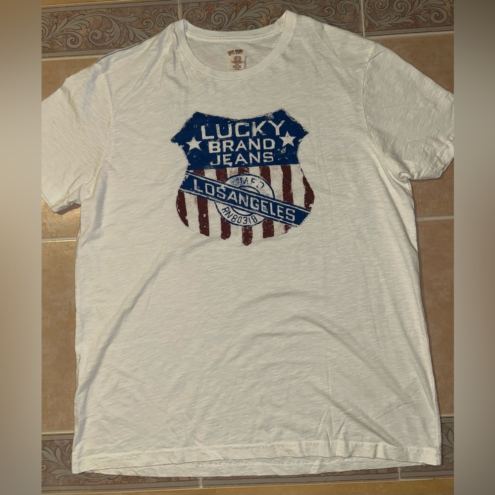 Lucky Brand White and Blue Graphic Tee